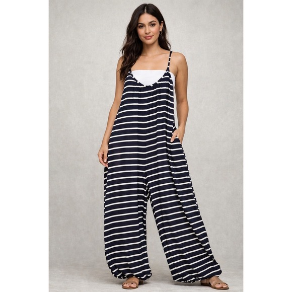 Maurices Pants - Maurices Women Wide Leg Jumpsuit Small  Beachy Nautical Striped Preppy NWT